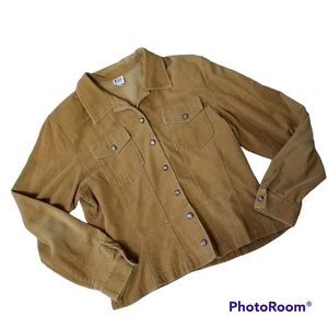 VTG FSTOP Brown Micro Corduroy Button Front Long Sleeve Top Blazer Women's 12